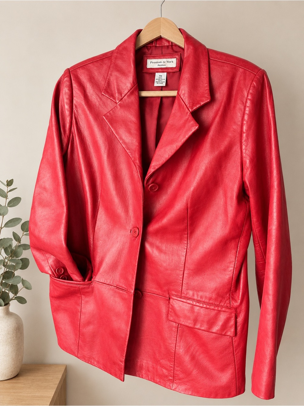 Women's Red Leather Blazer Jacket